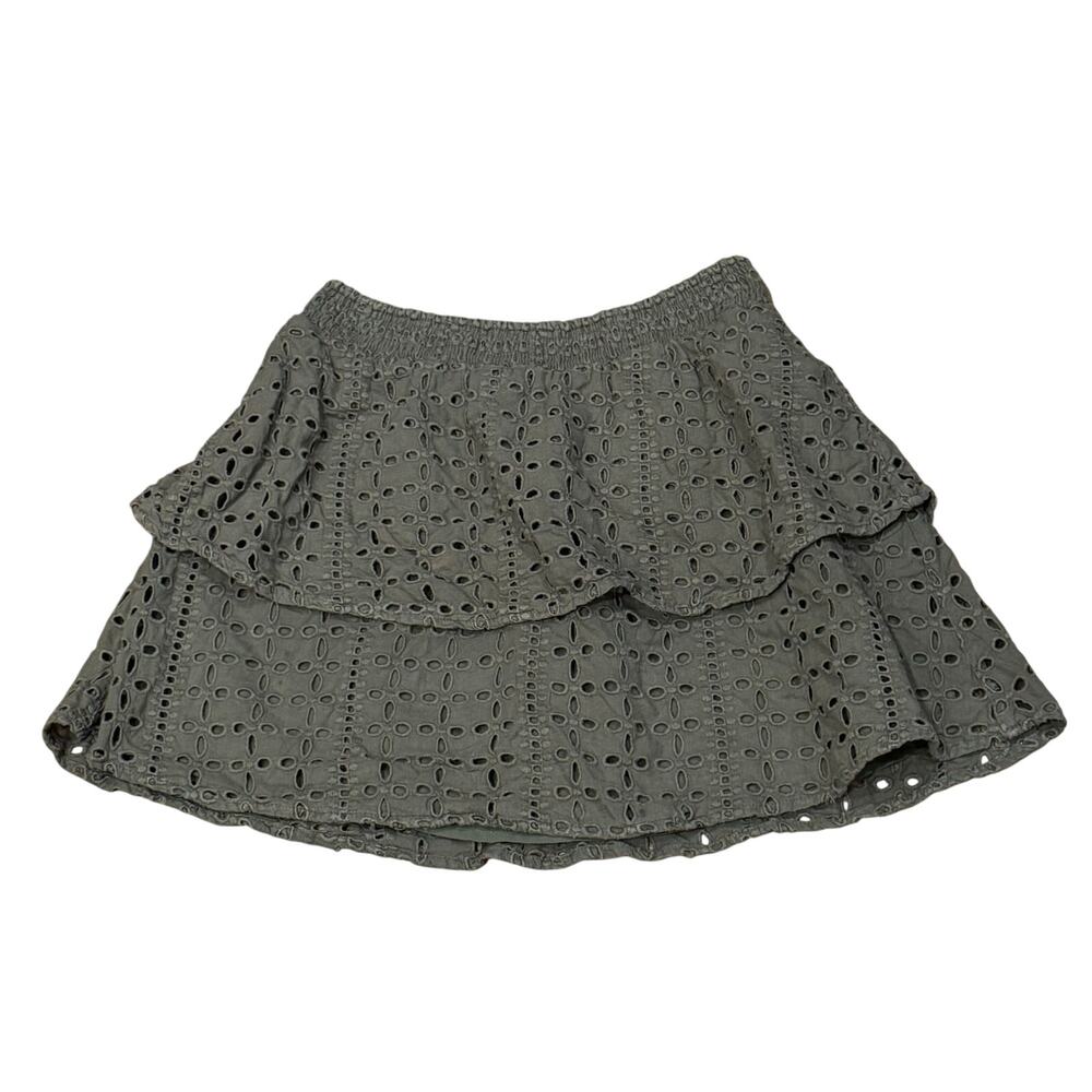 BarIII Mini Eyelet Skirt Green Small Embroidery Aline Tiered 100Cotton cottage